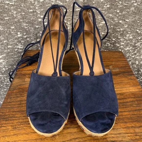 Cabi 6001 Isla Tassel Ankle Tie Espadrille Wedges Navy Blue Women's 8.5M - Picture 2 of 12